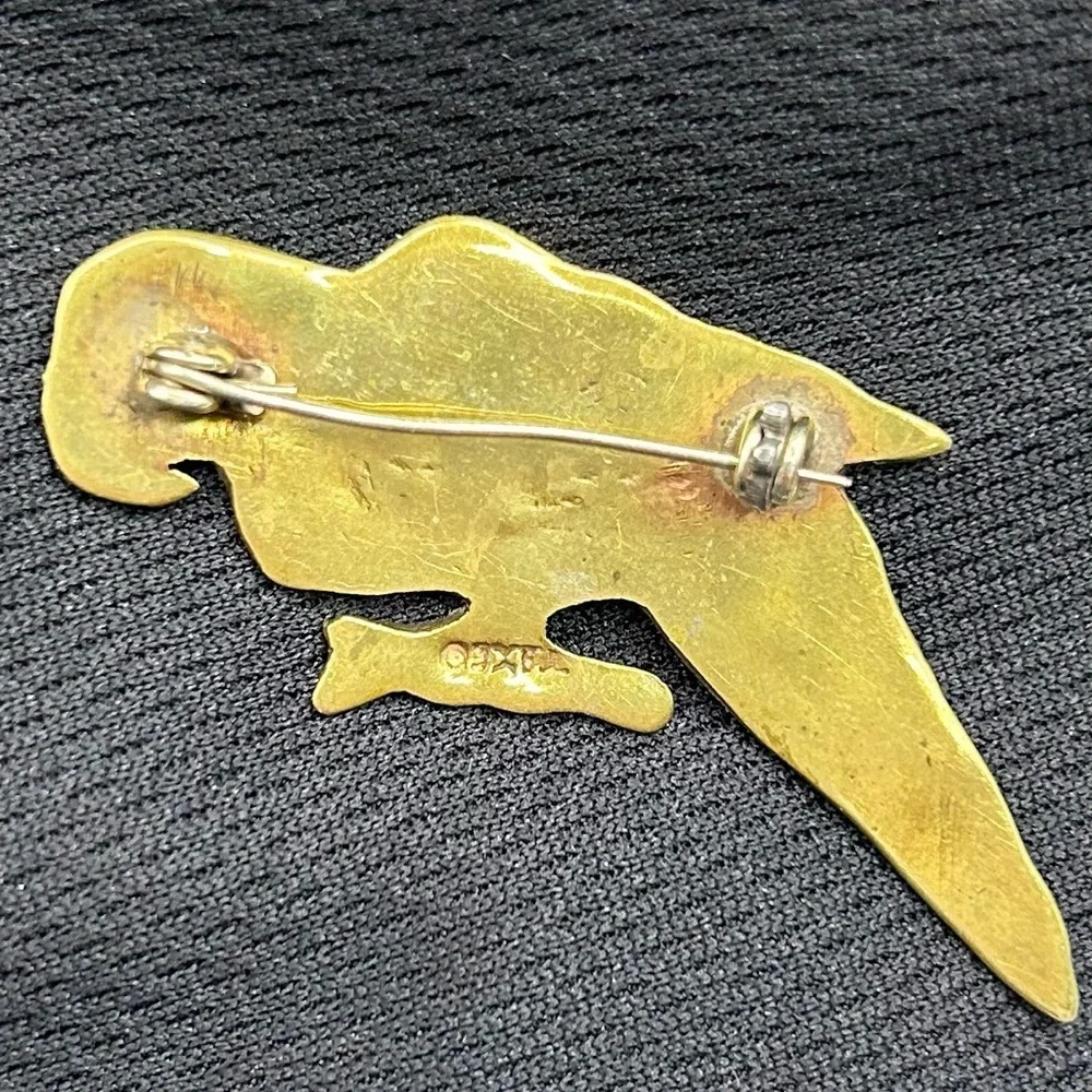 Vintage Gold toned and Multicolor Abalone Parrot Brooch